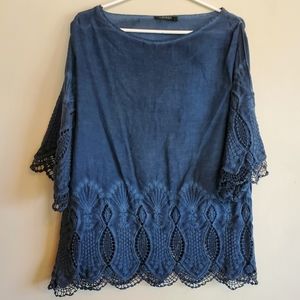 Ralph Lauren Blue Cotton Lace Top Size XL